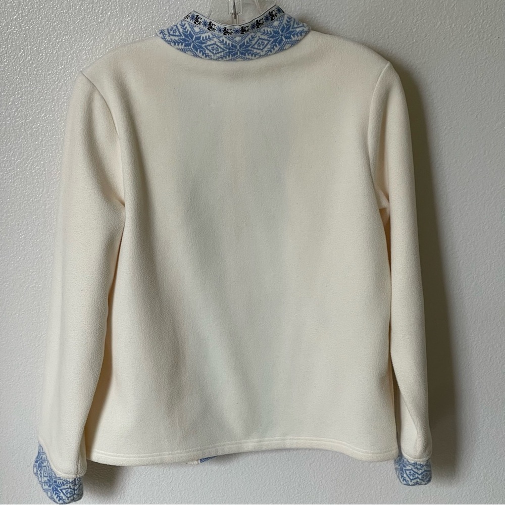 L.L. Bean Fleece Jacket With Pockets Cream & Blue Fair Isle Medium - Picture 3 of 8